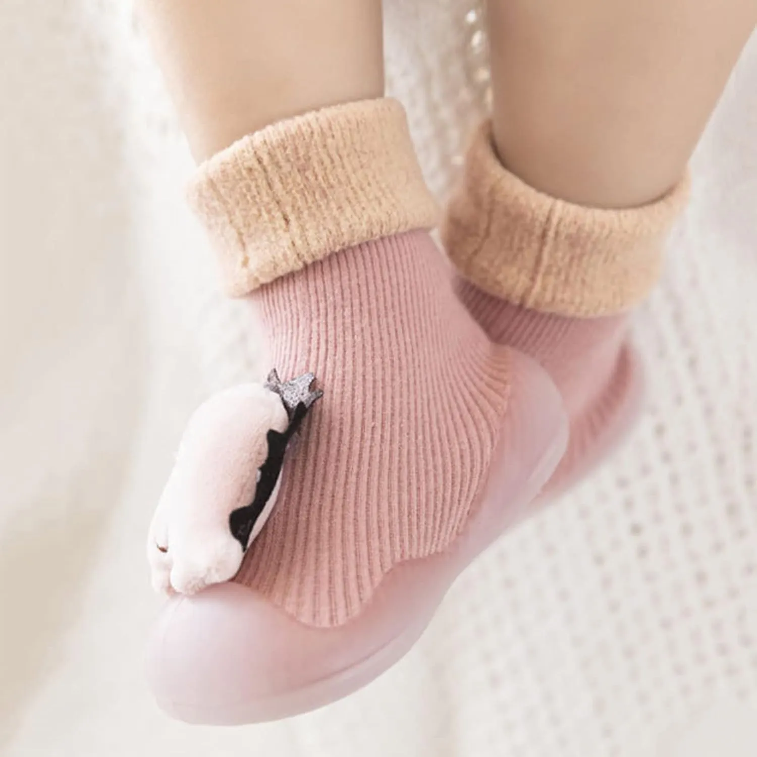 Baby Boy Girls Infant First-Walking Training Shoes Rubber Sole Non-?kid Slipper Floor Sneaker House Shoes Socks