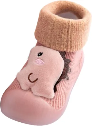 Baby Boy Girls Infant First-Walking Training Shoes Rubber Sole Non-?kid Slipper Floor Sneaker House Shoes Socks