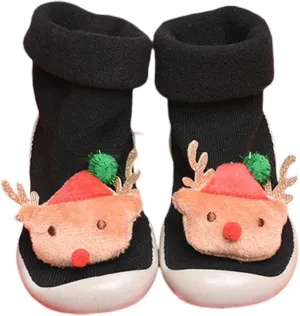 Baby Christmas Sock Shoes Cartoon Soft Rubber Sole Non Slip Indoor Floor Slipper First Walking Trainers Shoes