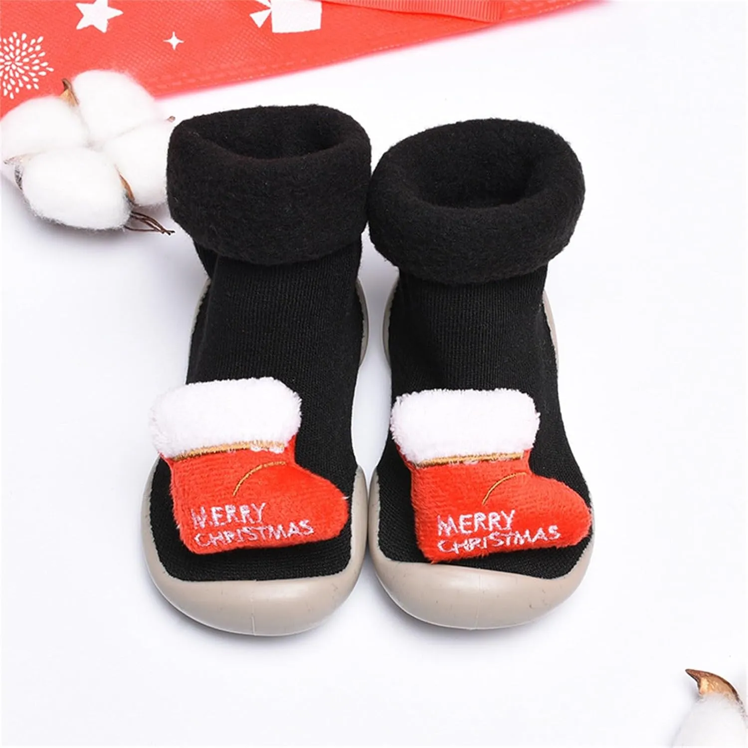 Baby Christmas Sock Shoes Cartoon Soft Rubber Sole Non Slip Indoor Floor Slipper First Walking Trainers Shoes