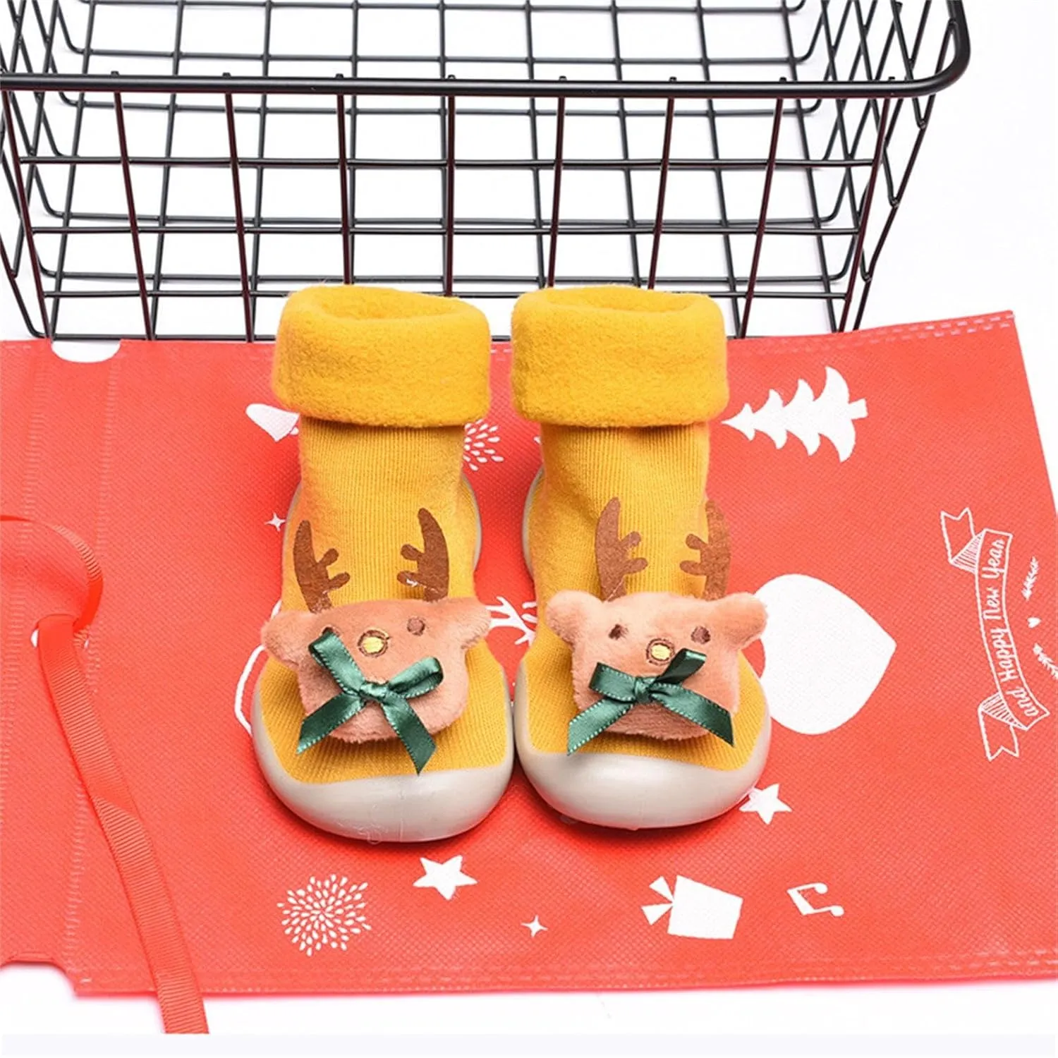 Baby Christmas Sock Shoes Cartoon Soft Rubber Sole Non Slip Indoor Floor Slipper First Walking Trainers Shoes