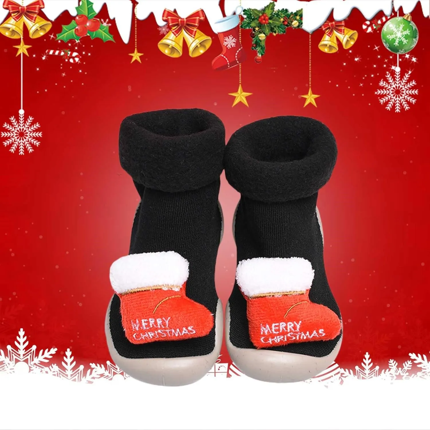Baby Christmas Sock Shoes Cartoon Soft Rubber Sole Non Slip Indoor Floor Slipper First Walking Trainers Shoes