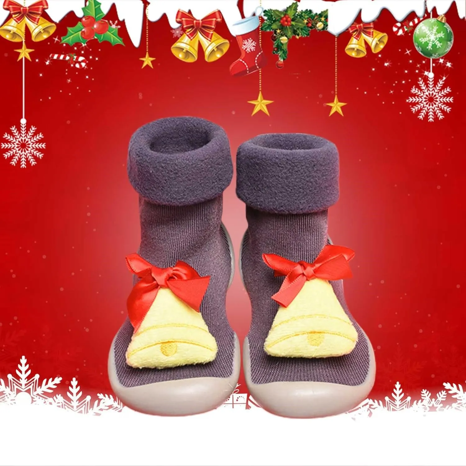 Baby Christmas Sock Shoes Cartoon Soft Rubber Sole Non Slip Indoor Floor Slipper First Walking Trainers Shoes