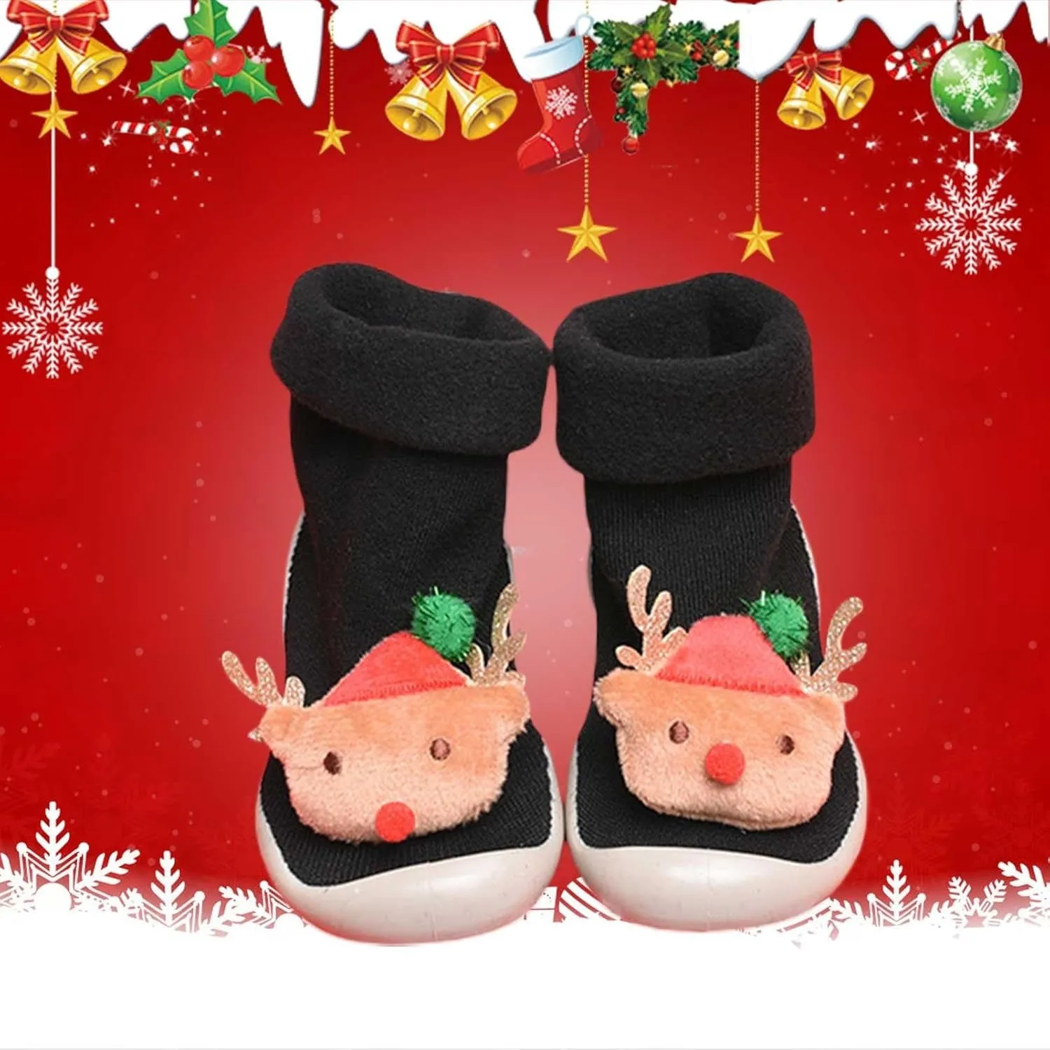 Baby Christmas Sock Shoes Cartoon Soft Rubber Sole Non Slip Indoor Floor Slipper First Walking Trainers Shoes