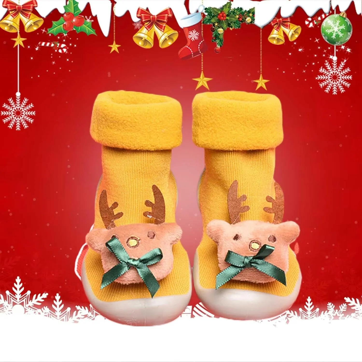 Baby Christmas Sock Shoes Cartoon Soft Rubber Sole Non Slip Indoor Floor Slipper First Walking Trainers Shoes