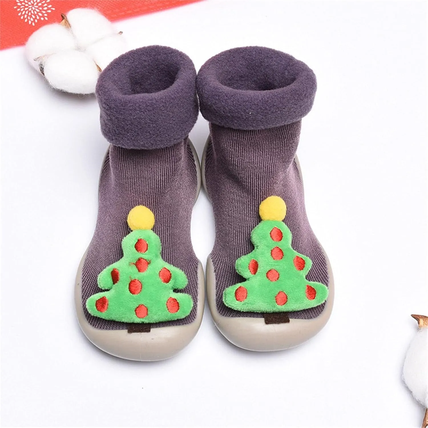 Baby Christmas Sock Shoes Cartoon Soft Rubber Sole Non Slip Indoor Floor Slipper First Walking Trainers Shoes