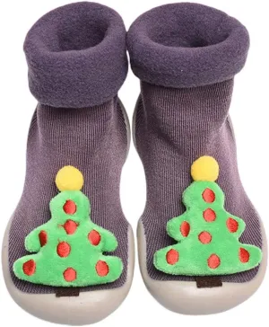 Baby Christmas Sock Shoes Cartoon Soft Rubber Sole Non Slip Indoor Floor Slipper First Walking Trainers Shoes