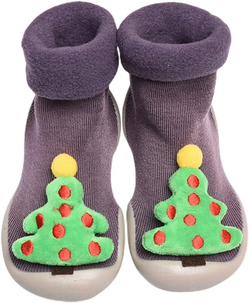 Baby Christmas Sock Shoes Cartoon Soft Rubber Sole Non Slip Indoor Floor Slipper First Walking Trainers Shoes