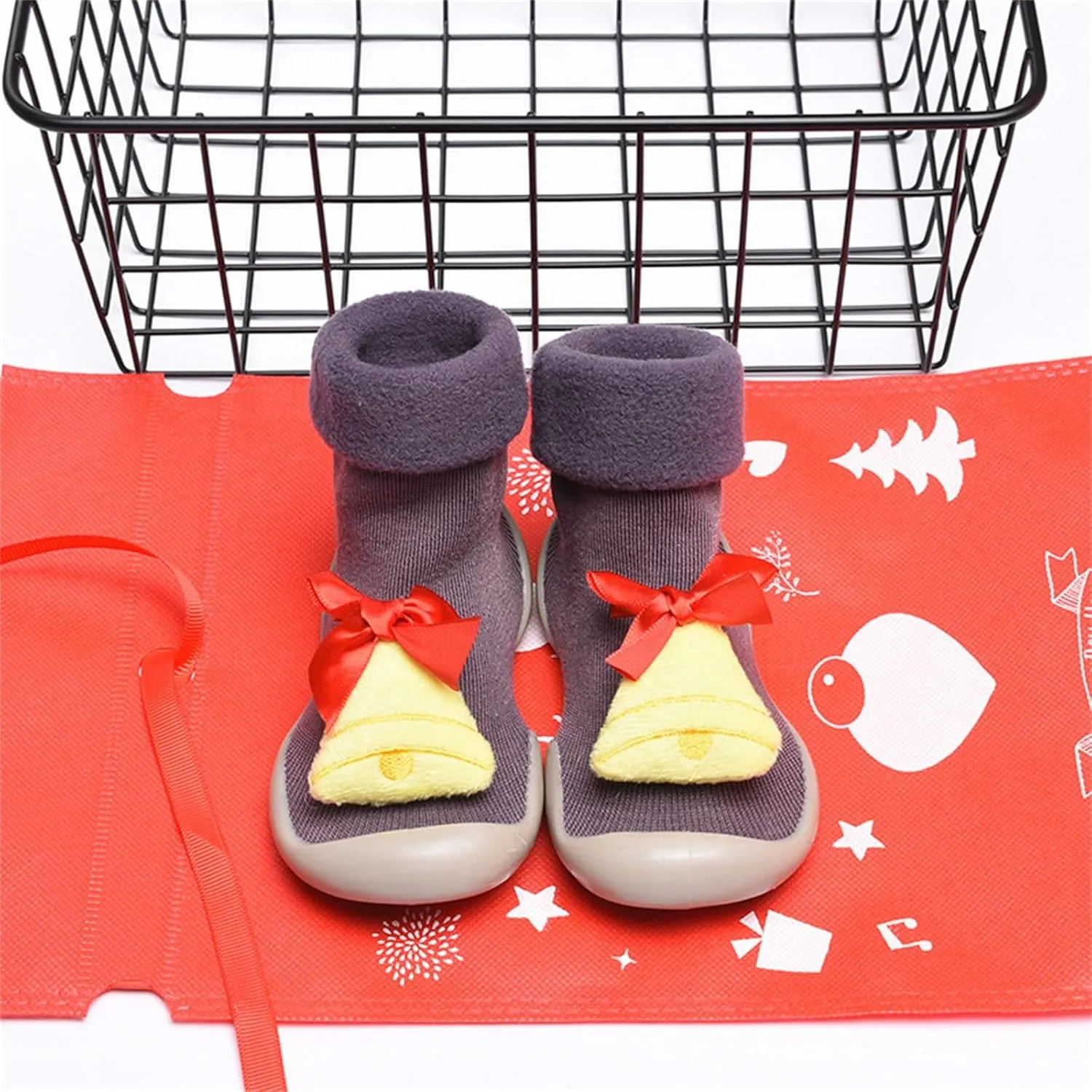 Baby Christmas Sock Shoes Cartoon Soft Rubber Sole Non Slip Indoor Floor Slipper First Walking Trainers Shoes