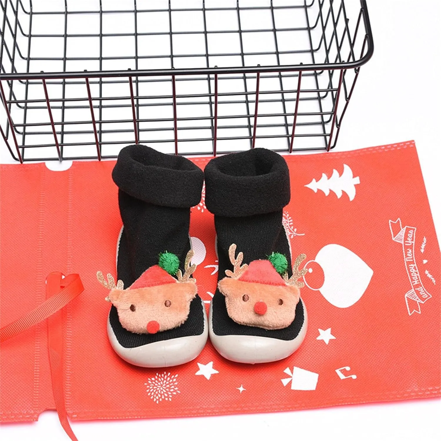 Baby Christmas Sock Shoes Cartoon Soft Rubber Sole Non Slip Indoor Floor Slipper First Walking Trainers Shoes