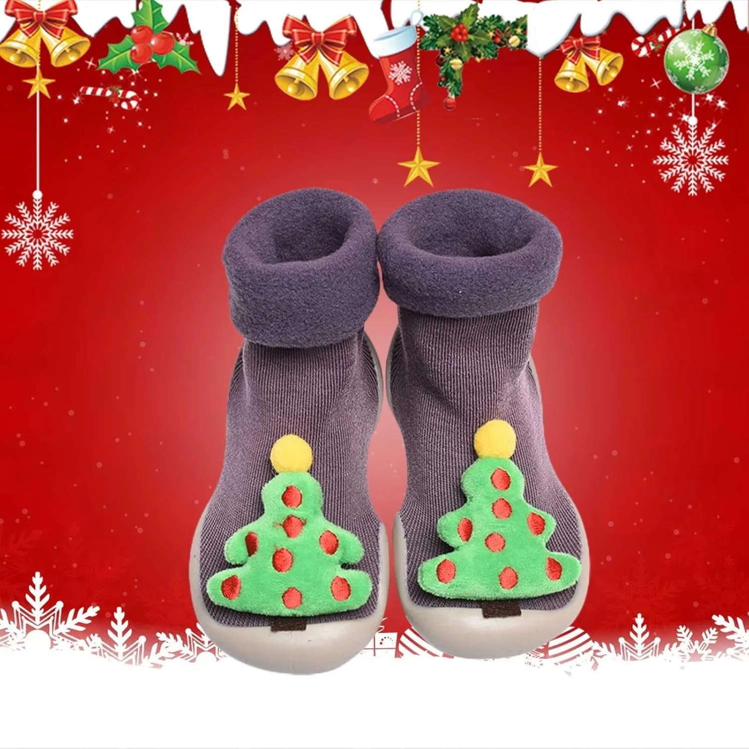 Baby Christmas Sock Shoes Cartoon Soft Rubber Sole Non Slip Indoor Floor Slipper First Walking Trainers Shoes