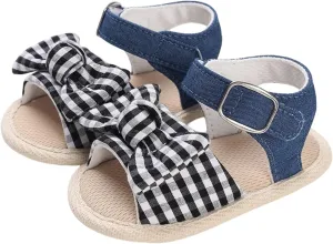 Baby Girl Bowknot Sandals Toddler Infant Soft Open Toe Sandals Beach Flats Anti Slip Softy Shoes With Ankle Strap