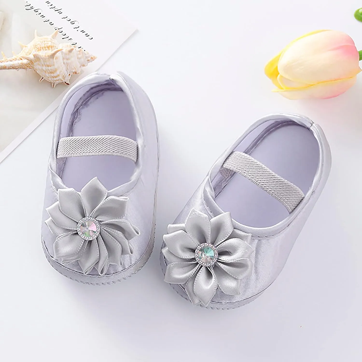 Baby Girl Flower Princes Shoes Soft Sole Mary Jane Flat Wedding Party Dress Crib Shoes Non-slip Toddler First Walkers