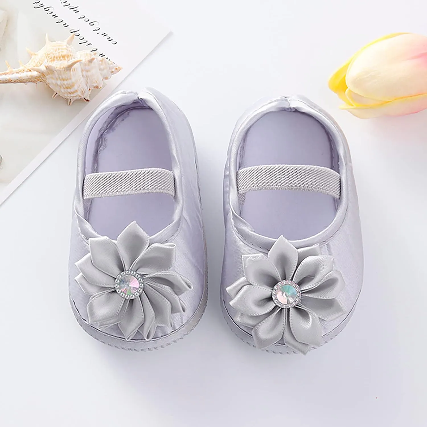 Baby Girl Flower Princes Shoes Soft Sole Mary Jane Flat Wedding Party Dress Crib Shoes Non-slip Toddler First Walkers