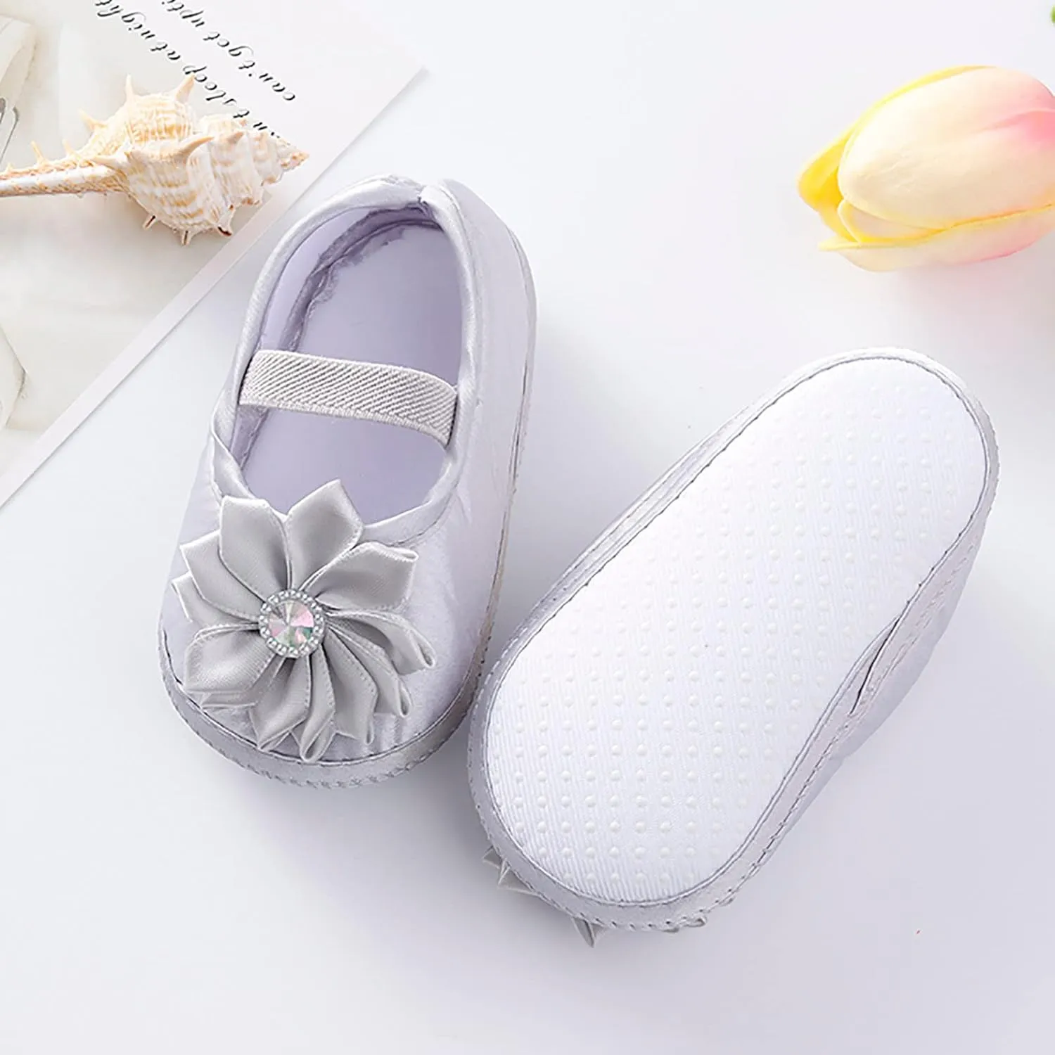 Baby Girl Flower Princes Shoes Soft Sole Mary Jane Flat Wedding Party Dress Crib Shoes Non-slip Toddler First Walkers