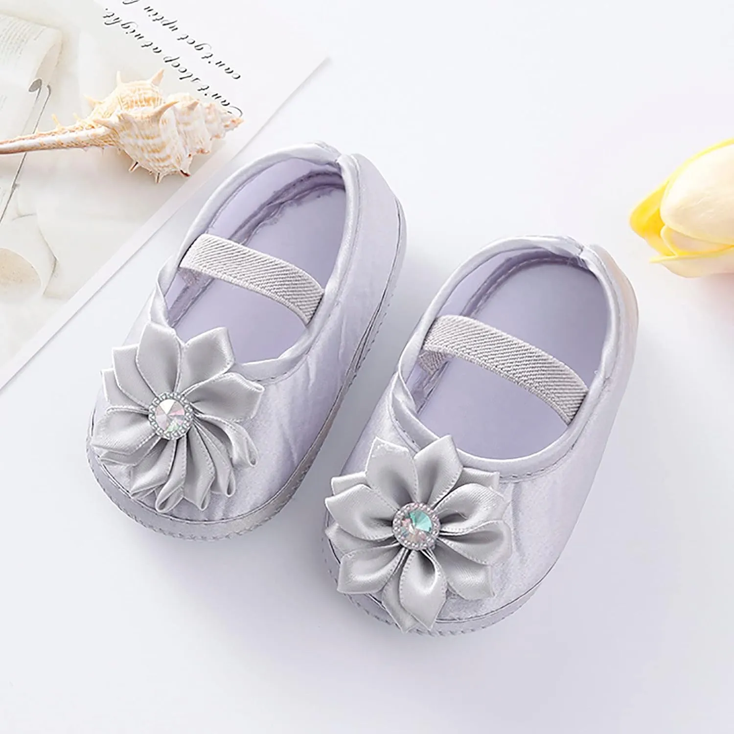 Baby Girl Flower Princes Shoes Soft Sole Mary Jane Flat Wedding Party Dress Crib Shoes Non-slip Toddler First Walkers