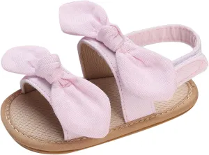 Baby Girl Sandals Toddler Infant Soft Open Toe Pink Bowknot Sandals Beach Flats Anti Slip Shoes With Elastic Strap