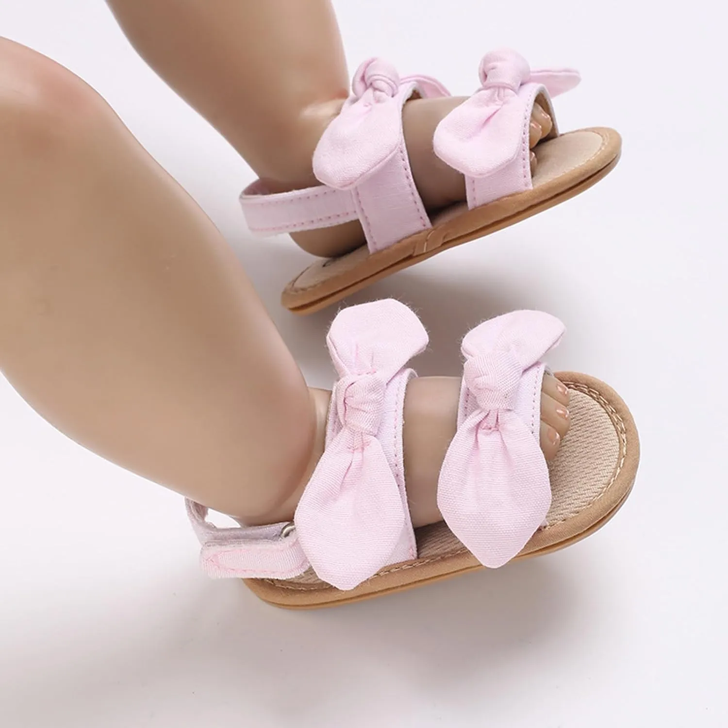 Baby Girl Sandals Toddler Infant Soft Open Toe Pink Bowknot Sandals Beach Flats Anti Slip Shoes With Elastic Strap