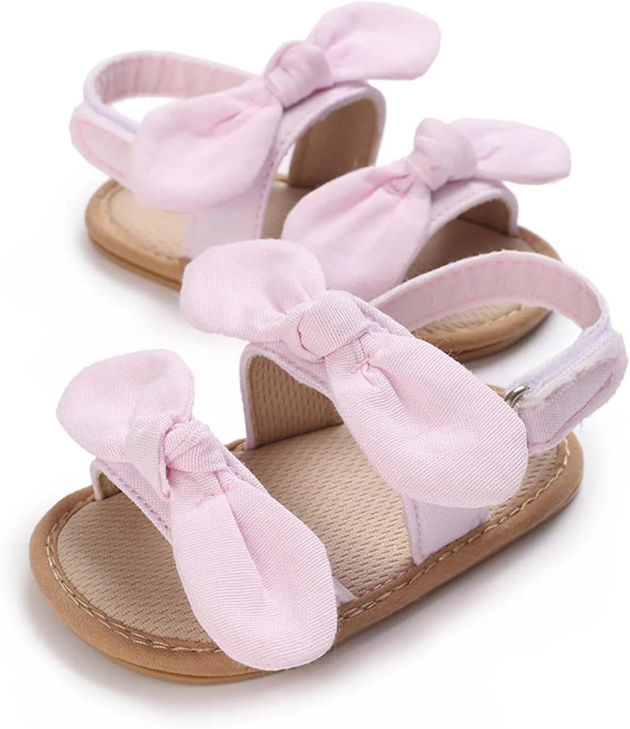 Baby Girl Sandals Toddler Infant Soft Open Toe Pink Bowknot Sandals Beach Flats Anti Slip Shoes With Elastic Strap