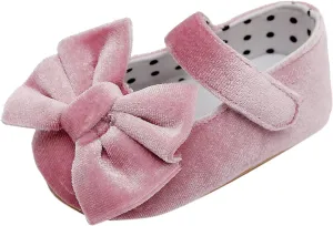 Baby Girls Bowknot Mary Jane Flats Wedding Princess Dress Baptism Shoes Soft Plush Infant First Walking Moccasins