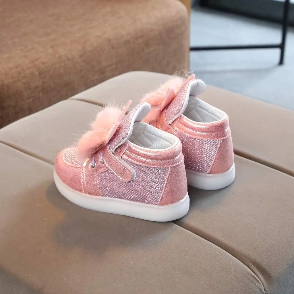 Baby Girls Boys Boots Led High Top First Walking Shoes Rabbit Ear Cotton ining Luminous Light up Casual Shoes