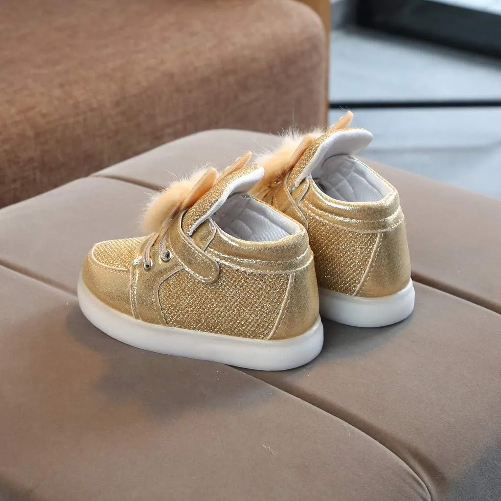 Baby Girls Boys Boots Led High Top First Walking Shoes Rabbit Ear Cotton ining Luminous Light up Casual Shoes