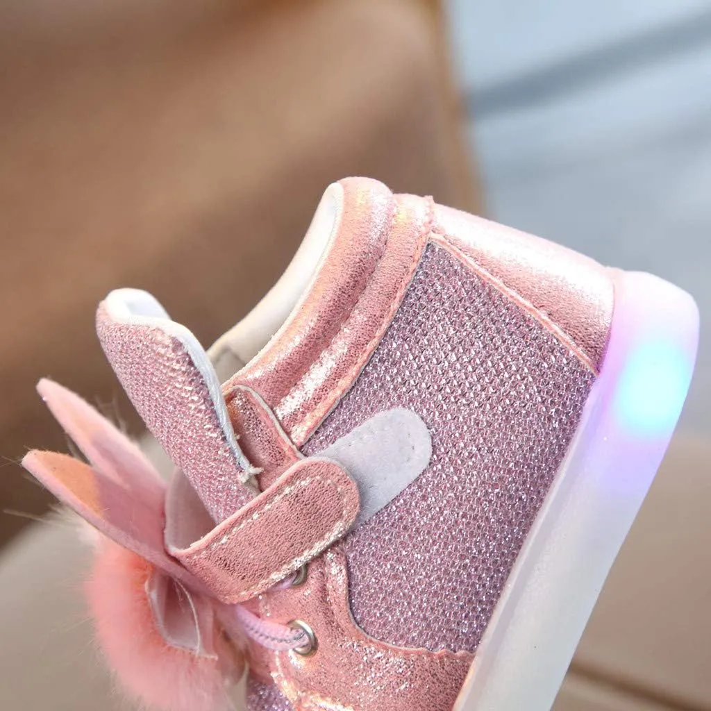 Baby Girls Boys Boots Led High Top First Walking Shoes Rabbit Ear Cotton ining Luminous Light up Casual Shoes
