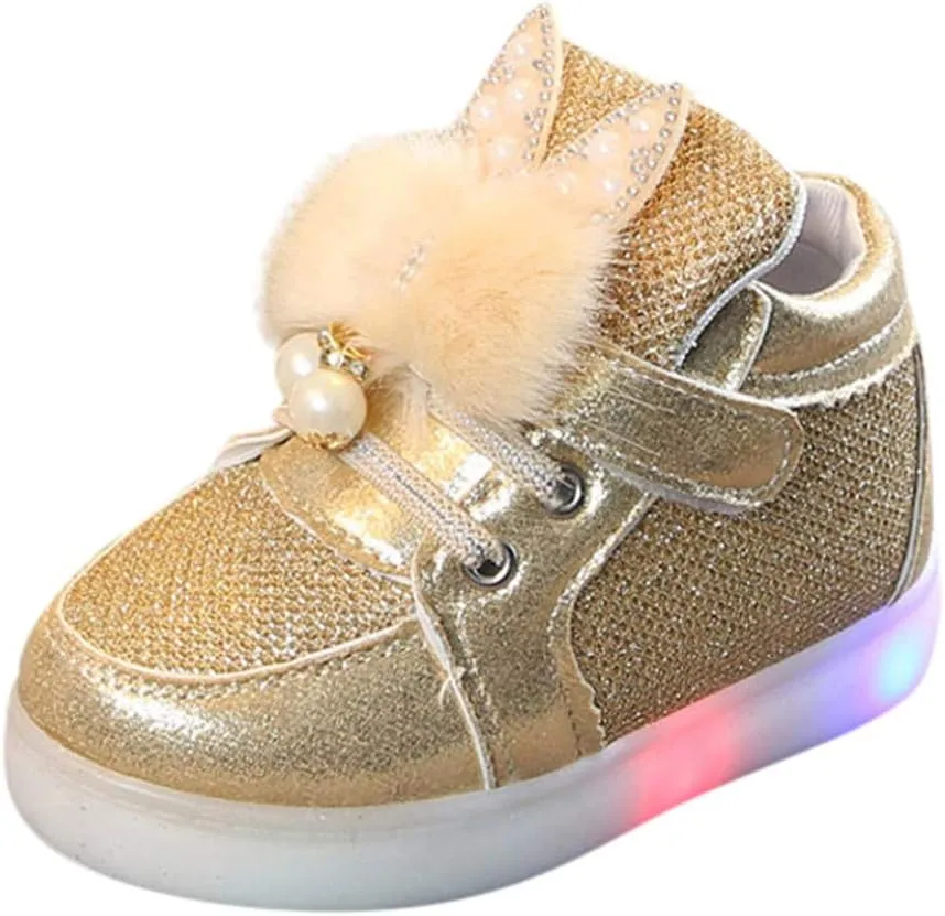 Baby Girls Boys Boots Led High Top First Walking Shoes Rabbit Ear Cotton ining Luminous Light up Casual Shoes