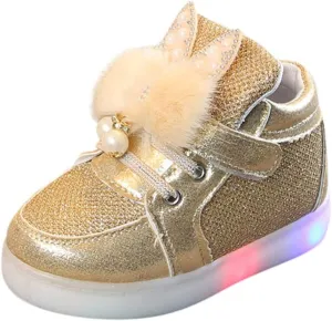 Baby Girls Boys Boots Led High Top First Walking Shoes Rabbit Ear Cotton ining Luminous Light up Casual Shoes