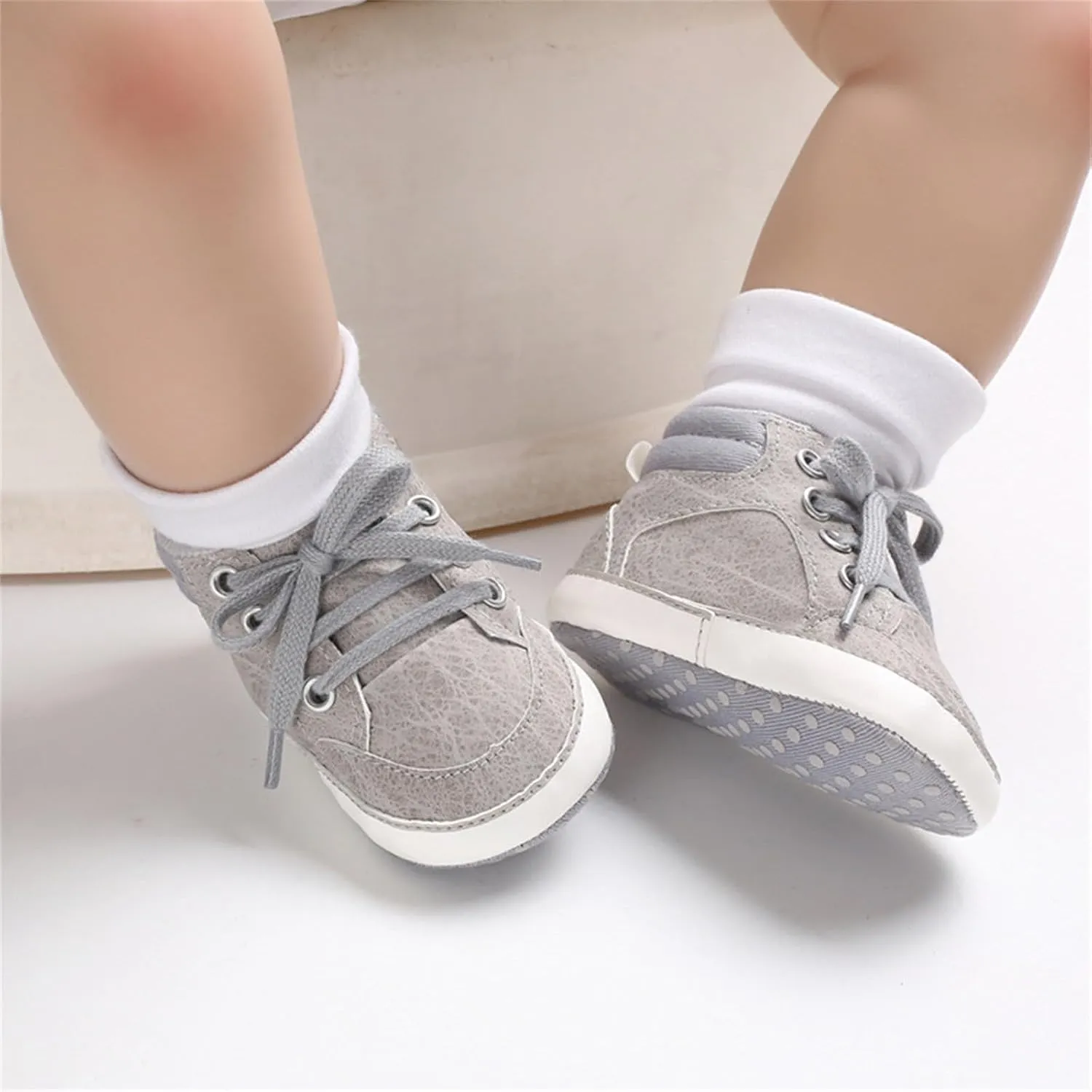 Baby Girls Boys High Top Shoes Soft Anti-Slip Sole Newborn First ?alkers Lace up Canvas Denim Unisex Sneaker