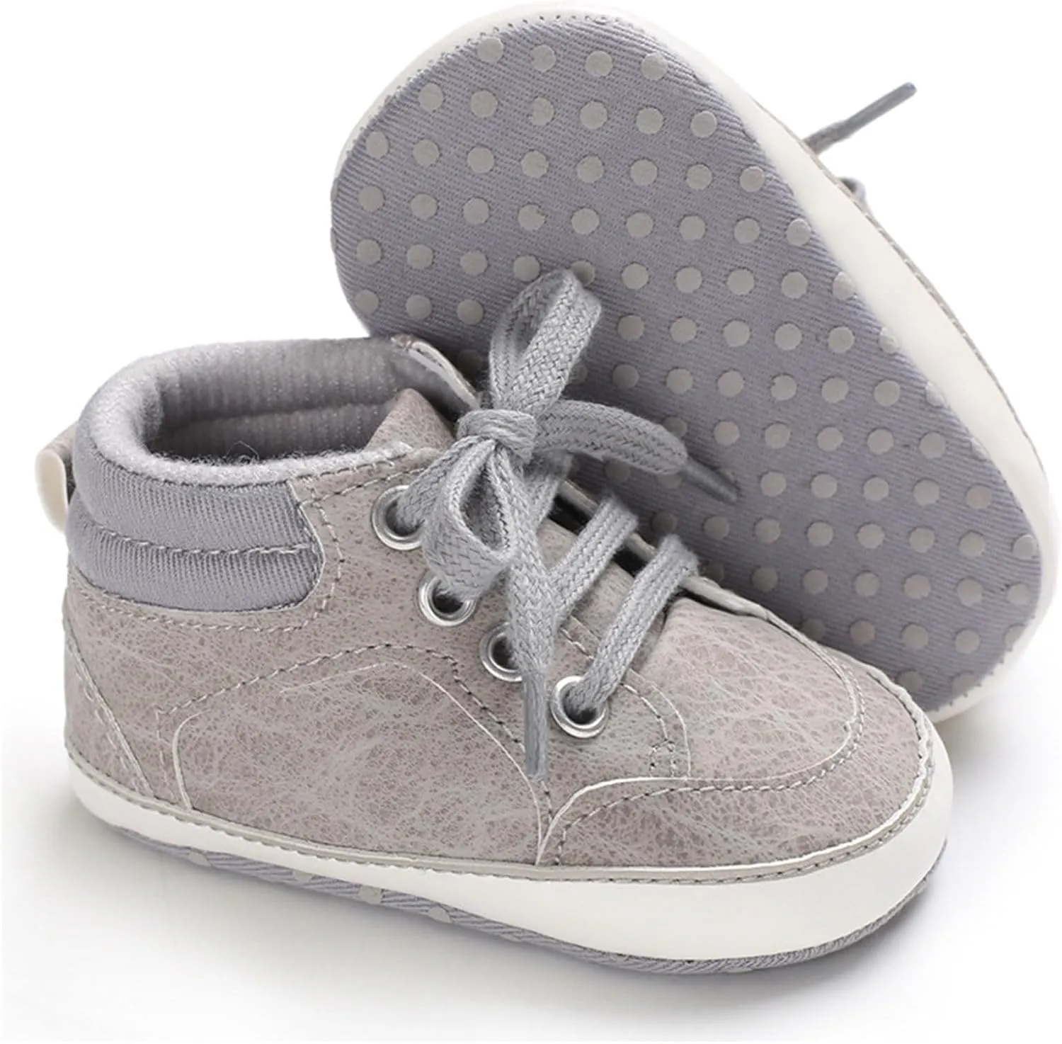 Baby Girls Boys High Top Shoes Soft Anti-Slip Sole Newborn First ?alkers Lace up Canvas Denim Unisex Sneaker