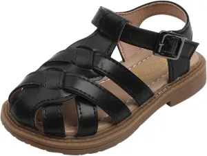 Baby Girls Boys Sandals Shoes Children's Beach Slip On Shoes Soft Sole Toe Crash Roman Sandals Summer Comfy Shoes F-035 Black 11.5