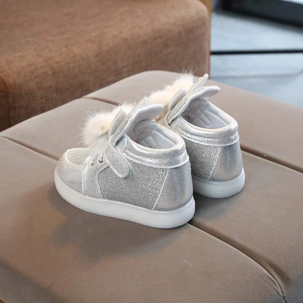 Baby Girls LED Light Up Sneaker Slip On Gold Bowknot Shoes Sequins Soft Sole Sneakers Outdoor Running Shoes