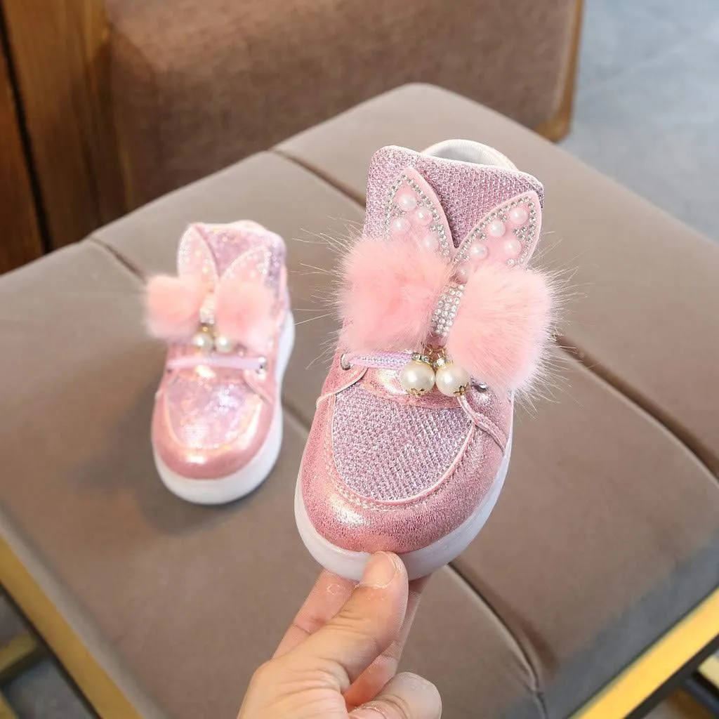 Baby Girls LED Light Up Sneaker Slip On Gold Bowknot Shoes Sequins Soft Sole Sneakers Outdoor Running Shoes