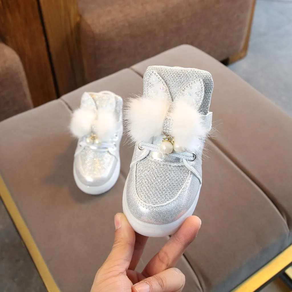 Baby Girls LED Light Up Sneaker Slip On Gold Bowknot Shoes Sequins Soft Sole Sneakers Outdoor Running Shoes