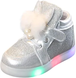 Baby Girls LED Light Up Sneaker Slip On Gold Bowknot Shoes Sequins Soft Sole Sneakers Outdoor Running Shoes