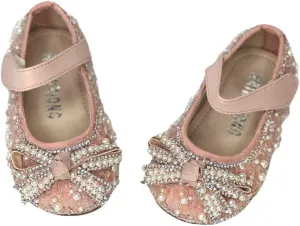 Baby Girls Mary Jane Flats New Born Dress Shoes Pearl & Crystal Beaded Christening, Birthday