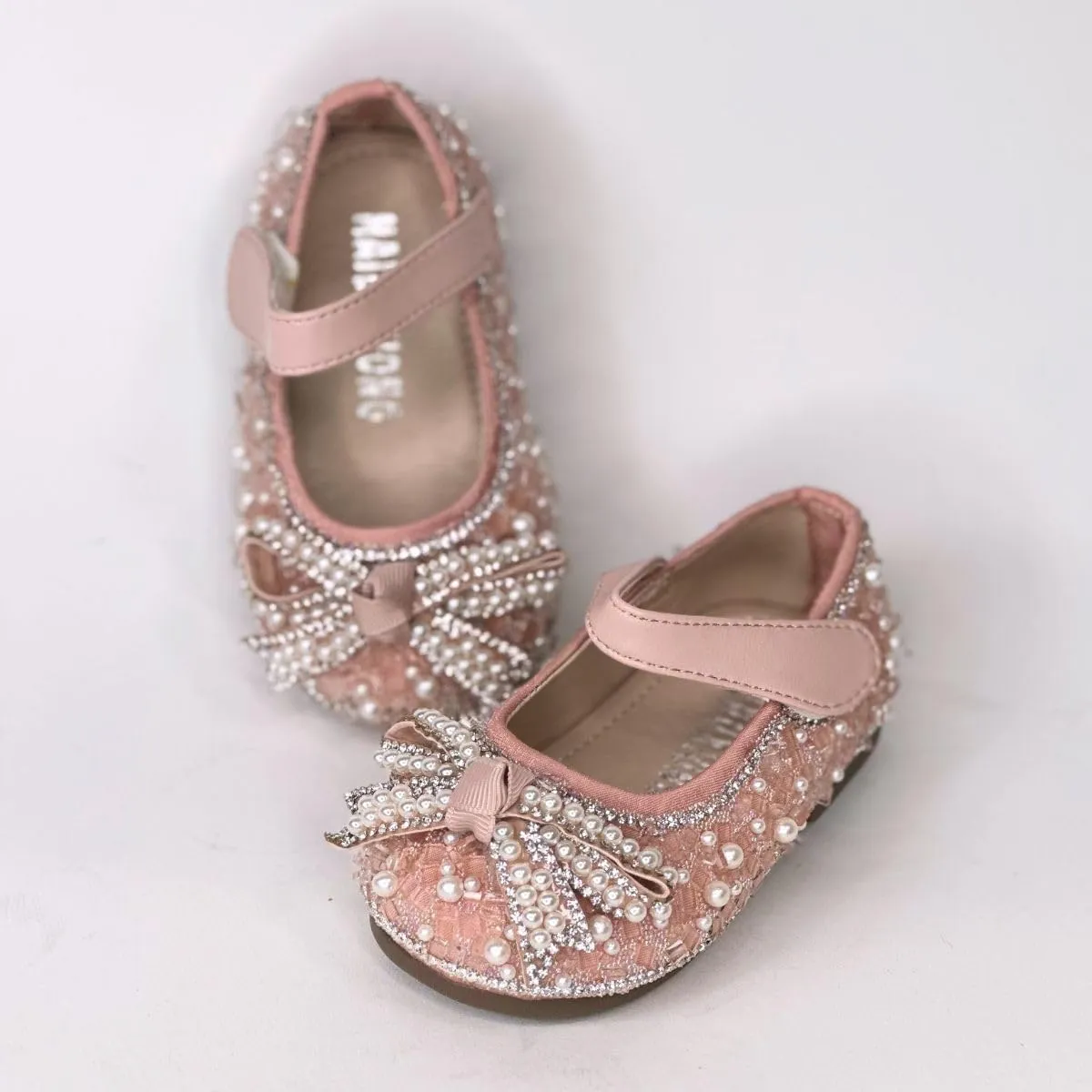 Baby Girls Mary Jane Flats New Born Dress Shoes Pearl & Crystal Beaded Christening, Birthday