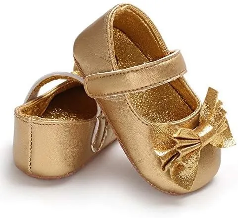Baby Girls Mary Jane Flats Non Slip Soft Sole Bowknot Princess Wedding Dress Shoes Toddler First Walkers Infant Newborn Baptism Crib Shoes