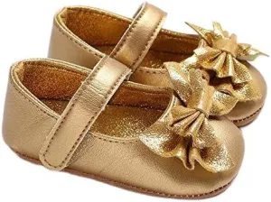 Baby Girls Mary Jane Flats Non Slip Soft Sole Bowknot Princess Wedding Dress Shoes Toddler First Walkers Infant Newborn Baptism Crib Shoes