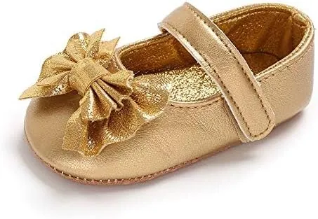 Baby Girls Mary Jane Flats Non Slip Soft Sole Bowknot Princess Wedding Dress Shoes Toddler First Walkers Infant Newborn Baptism Crib Shoes