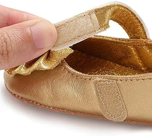 Baby Girls Mary Jane Flats Non Slip Soft Sole Bowknot Princess Wedding Dress Shoes Toddler First Walkers Infant Newborn Baptism Crib Shoes