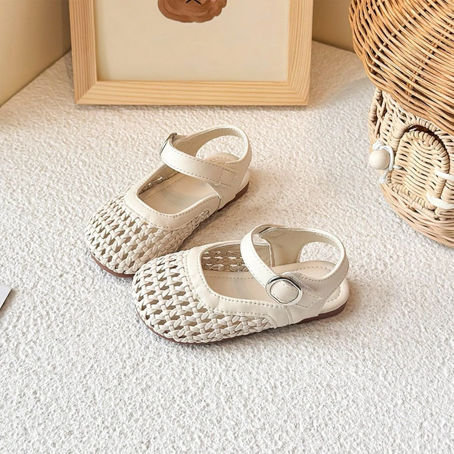 Baby Sandals for Girls Breathable Princess Flat Shoes with Cushioned Soft Sole, Summer Outdoor Playtime Toddler Footwear