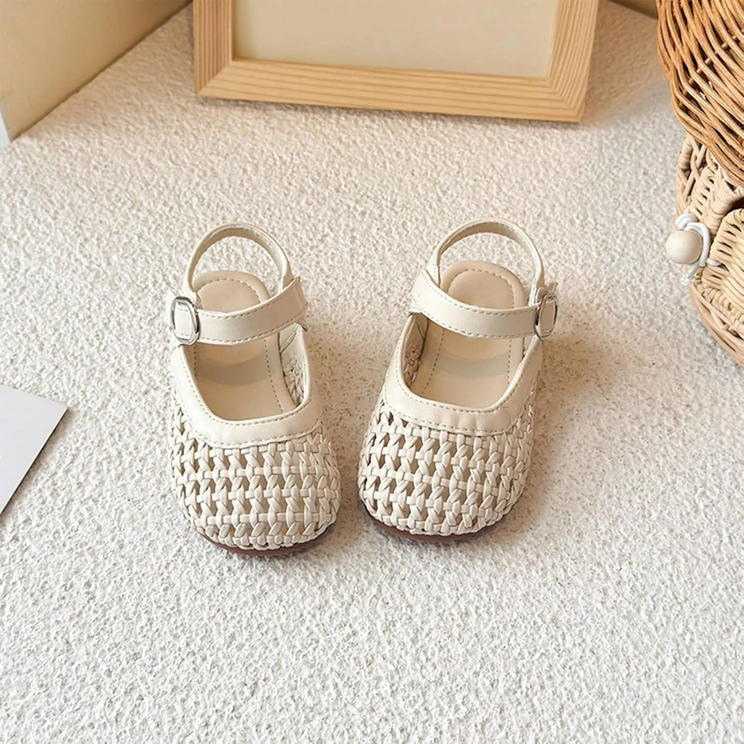 Baby Sandals for Girls Breathable Princess Flat Shoes with Cushioned Soft Sole, Summer Outdoor Playtime Toddler Footwear