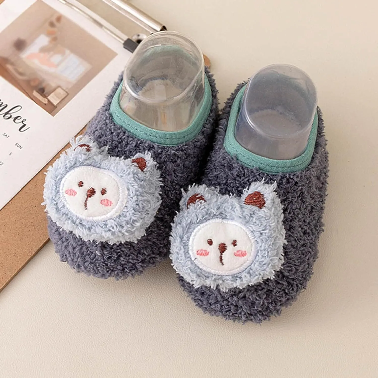Baby Sock Shoes Cute Bear Warm Slippers Boys Girls First Walking Shoes Non-Slip Slippers Soft Sole Sneakers Shoe