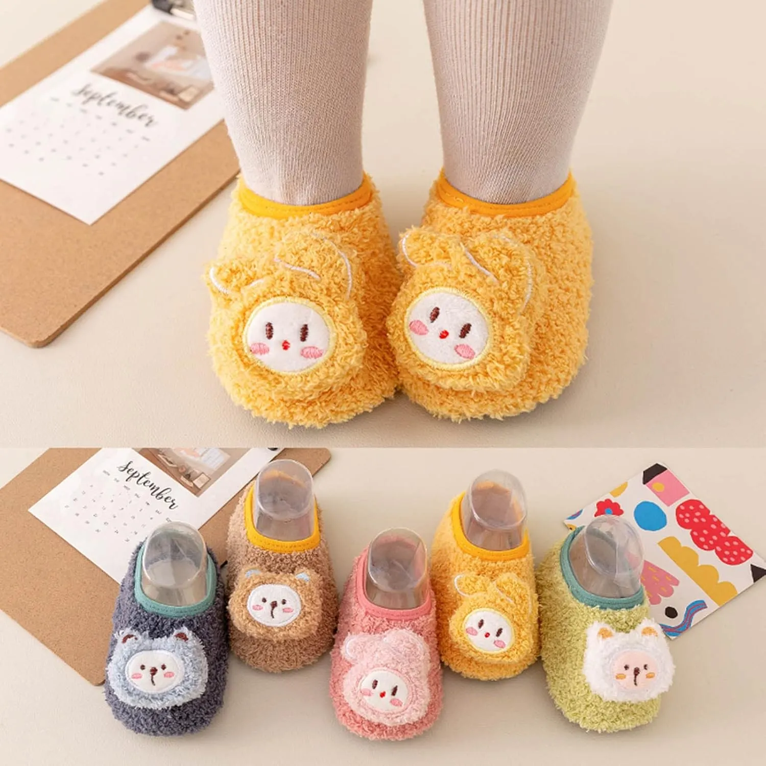 Baby Sock Shoes Cute Bear Warm Slippers Boys Girls First Walking Shoes Non-Slip Slippers Soft Sole Sneakers Shoe