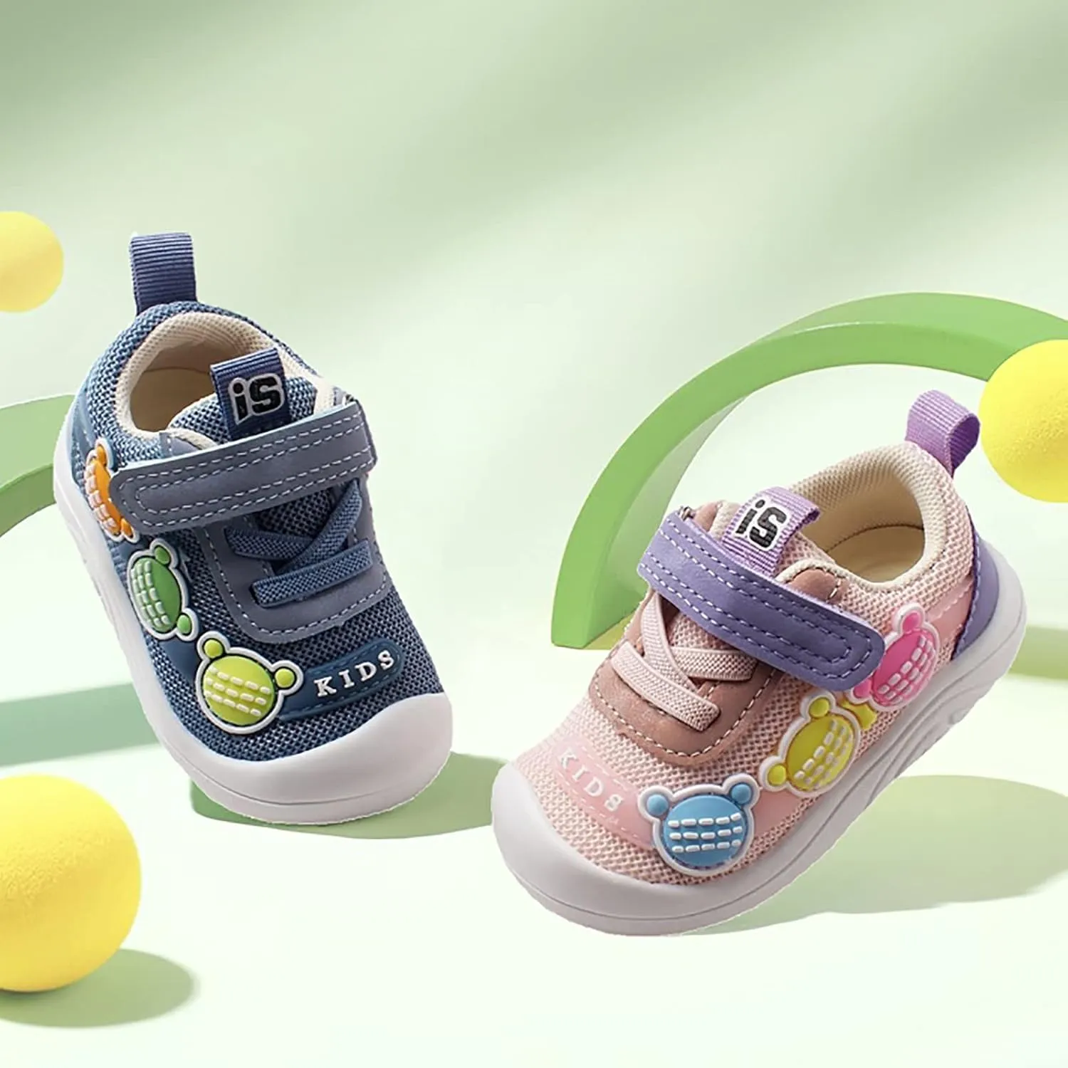 Baby Walking Shoes Boys Girls Cartoon Bear Mesh Breathable Sneakers Non Slip Wide Sport Shoes Outdoor Tennis