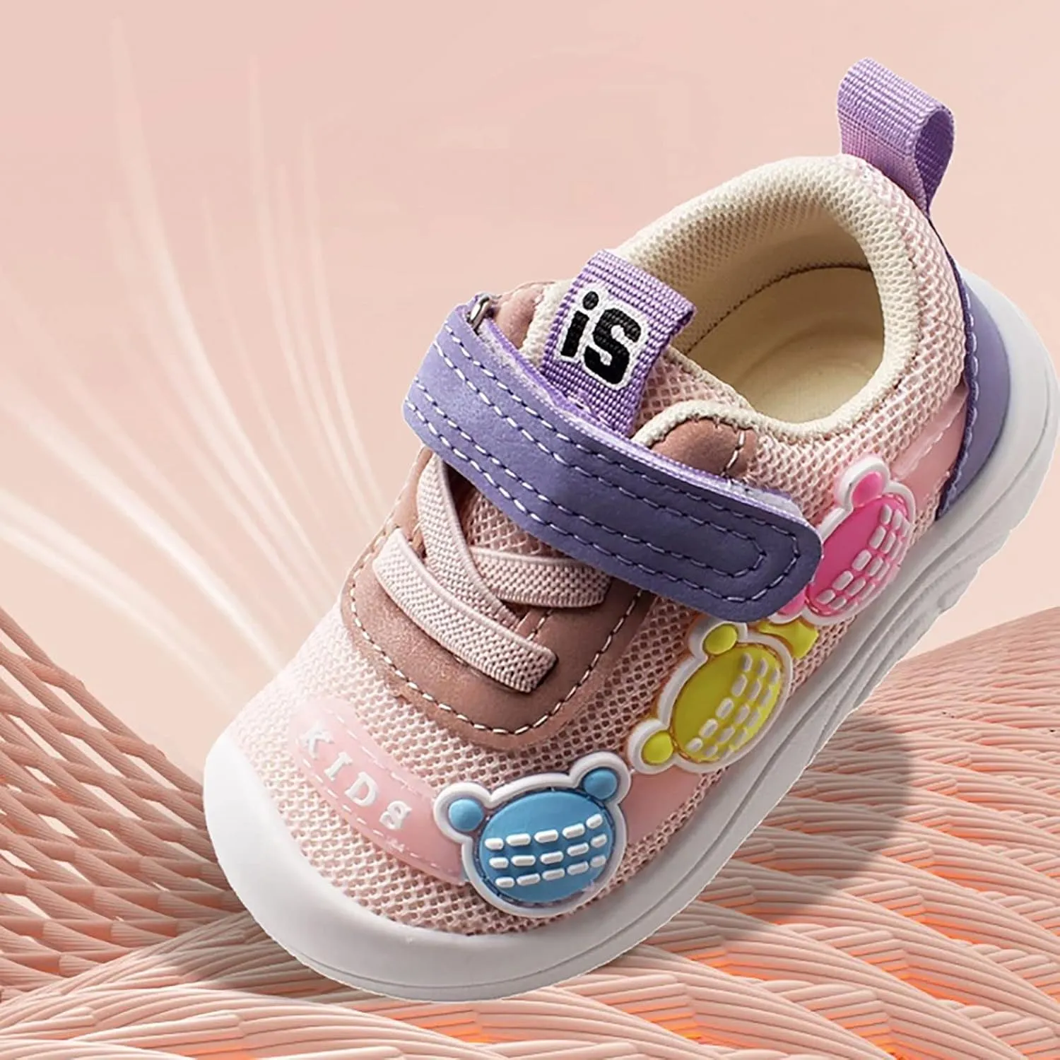 Baby Walking Shoes Boys Girls Cartoon Bear Mesh Breathable Sneakers Non Slip Wide Sport Shoes Outdoor Tennis