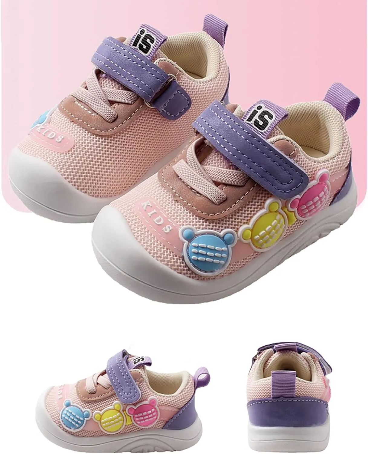 Baby Walking Shoes Boys Girls Cartoon Bear Mesh Breathable Sneakers Non Slip Wide Sport Shoes Outdoor Tennis
