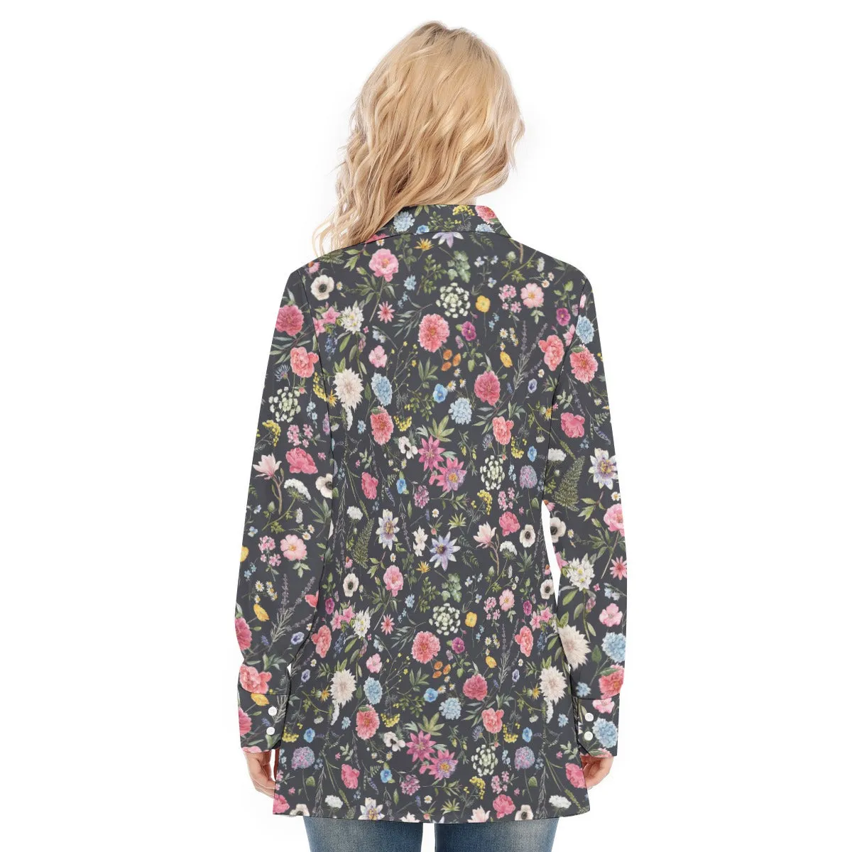 Bohemian Black Floral Women's Long Sleeve Shirt